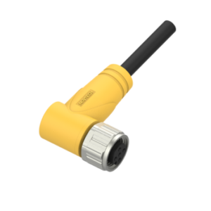 M12, female, angled, 3-pin, unshielded, PVC cable, 5 m