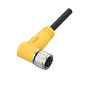 M12, female, angled, 3-pin, shielded, PVC cable, 2 m