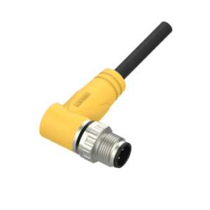 M12, male, angled, 3-pin, shielded, PVC cable, 2 m